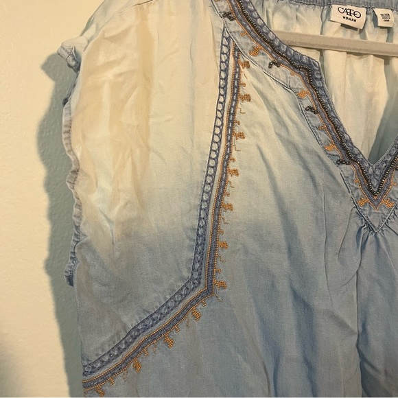 Cato Plus Size 18/20 Chambray Embroidered Blouse Gold beadwork Boho Hippie tunic - Picture 4 of 8